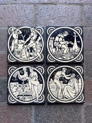 Set of four Minton tiles