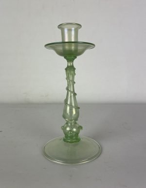 Iridescent green glass candlestick